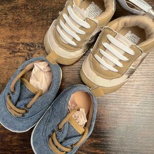 Baby Boy Soft Bottoms Chambray Beige Sneaker Set Size 1 3/6 Months